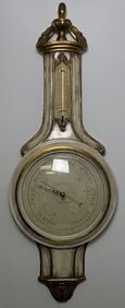 Vintage PF. Bollenbach Co. Chronometre Barometer Chronoquartz White & Gold barometer, 40 x 15