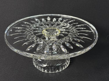 Waterford Cut Crystal Cake Stand Measures 4.5 inches tall by 11 inches in diameter. Excellent