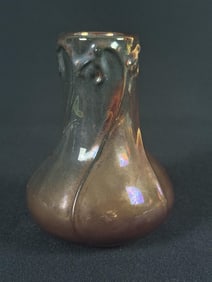 Pewabic Pottery Detroit Iridescent Snowdrop Vase Measures 6 inches tall by 4 inches in diameter.
