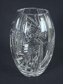 Cut Crystal Vase 11 Inches Tall 7 inches wide. Thick heavy clear crystal.