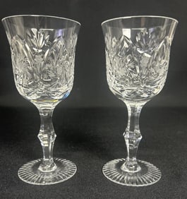 Pair of Brilliant Cut Crystal Water Goblets #1 Glasses measure 6" Unsigned
