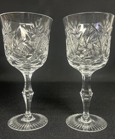 Pair of Brilliant Cut Crystal Water Goblets #2 Glasses measures 7" Unsigned