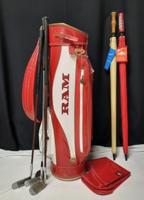 Vintage Ram Golf Bag Wilson Crest Wooden Burke Rawlings Putters & Golf Umbrellas