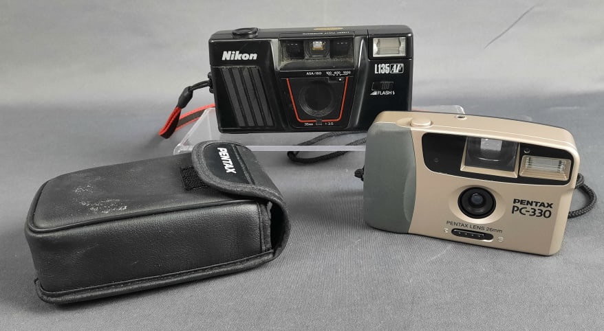 Nikon L135 & Pentax PC-330 Vintage Cameras Both untested.: Both untested.