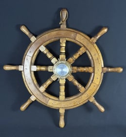 Vintage Springfield Wooden Ships Wheel Thermometer 26 inches across. See photos for condition