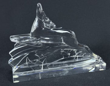 Baccarat France Crystal Art Deco Leaping Deer 8 x 6 x 1.5 inches. Excellent condition free from