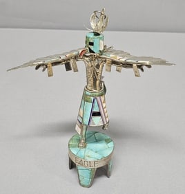 Sterling Silver and Turquoise Eagle Figure Sterling silver figure of Eagle with removable