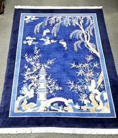 Antique Blue Nichols Chinese Oriental Rug Rug from the late 19th or early 20th century featuring the
