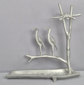 Handcrafted Herons on Aqueduct Metal Menorah Measures 12 x 12 inches tall. Marked with symbols, see