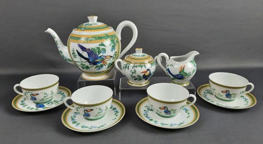 Hermes Toucans Tea Set for 4 Teapot measures 5.5 x 6 inches