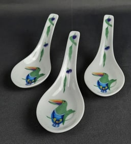 Hermes Toucans Amuse Bouche Chinese Spoons Set of 3