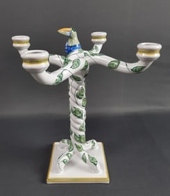 Hermes Toucans Four Branch Candelabra Measures 11 inches tall. No chips, cracks or damage.