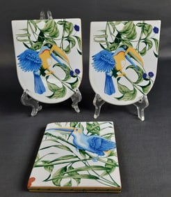 Hermes Toucans Coaster Tiles Trivets Square tile measures 5 x 5 inches. Chips present near corners.