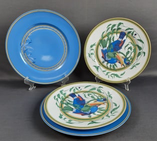 Hermes Toucans Blue Presentation Charger Plates & Dinner Plates Set for 2