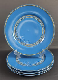 4 Hermes Blue Toucans Charger Plates Plates measure 12 inches. No chips or cracks, few marks