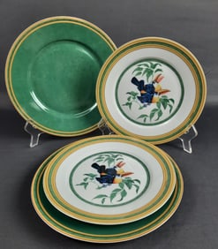 Hermes Toucans Lunch Salad Plates & Green Charger Plates