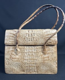 Eileen Kramer Tan Leather Crocodile Large Tote Eileen Kramer Large tan crocodile tote with tan