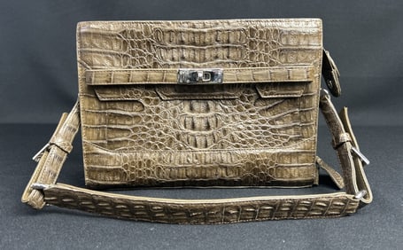 Eileen Kramer Brown Leather Python Clutch Bag Eileen Kramer Medium sized brown leather embossed