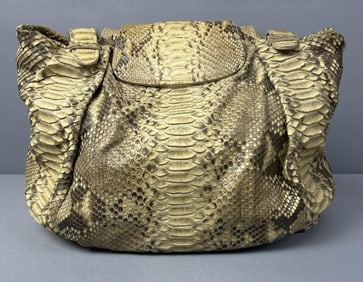 Jane August Tan Python Large Tote & Dust Bag Stunning  Jane August Tan Yellow Genuine Python large