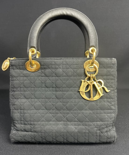 Small Black Dior Clutch Black quilted fabric Dior clutch mini handbag with gold hardware and red (1 of 14)