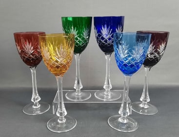 Faberge Crystal Odessa Colorful Hock Wine Glasses Set of 6