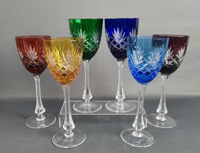 Faberge Crystal Odessa Colorful Hock Wine Glasses Set of 6: Set of 6 8.25 inches tall. No chips, cracks or damage.