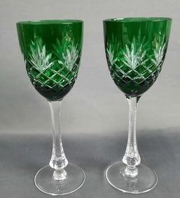 Faberge Crystal Odessa Hock Emerald Green Wine Glasses