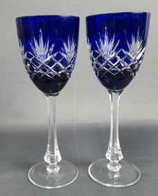 Faberge Crystal Odessa Hock Royal Blue Wine Glasses  8.25 inches tall. No chips, cracks or damage.