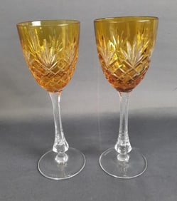 Faberge Crystal Odessa Hock Yellow Wine Glasses 8.25 inches tall. No chips, cracks or damage.