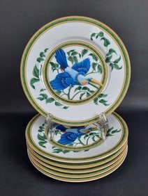 Hermes Toucans Lunch Plates 8.5 inches. Utensil marks. No chips or cracks.