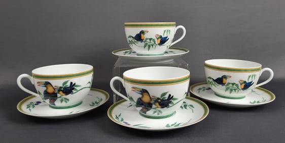 Hermes Toucans Breakfast Cups & Saucer Sets for 4