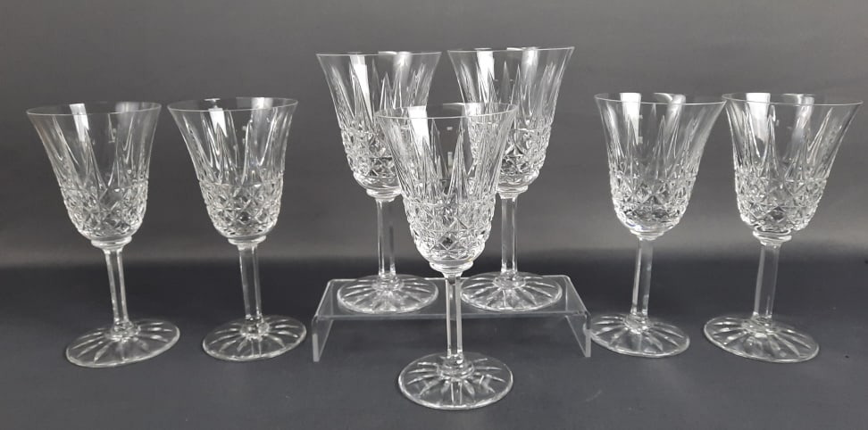 St Louis Crystal Tarn Goblets Set of 7 7.5 inches tall. One cup has a chip around rim. Please see (1 of 15)