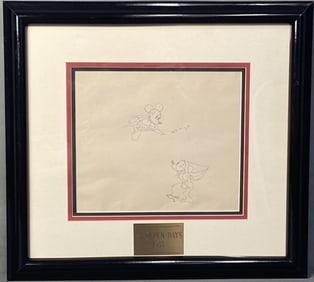 Original 1933 Mickey & Minnie Mouse Drawing Unsigned framed pencil drawing of Mickey and Minnie