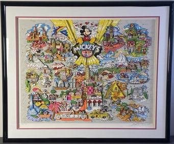 Mickey's World Tour 3D Art Signed Charles Fazzino 3D paper Art "Mickey's World Tour", signed in