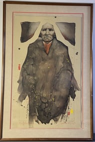 Frank Howell Buffalo Woman Lithograph Signed Buffalo Woman by Frank Howell, hand tinted lithograph