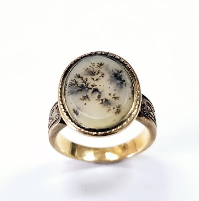 Victorian 14K Gold Dendritic Moss Agate Ring Ring weighs 5.4 (1 of 7)