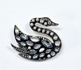 Nicky Butler Sterling Moonstone & Gem Swan Brooch Brooch weighs 24.0 Grams
