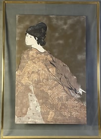 Stephen White Woodblock 1978 Signed Woodblock of a woman in a flowing robe, signed Stephen White