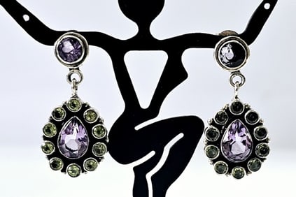 Nicky Butler Sterling Amethyst & Peridot Earrings Earrings weigh 8.8 Grams