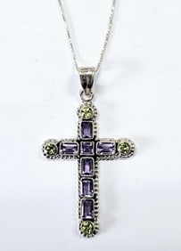 Nicky Butler Amethyst & Peridot Cross Necklace Necklace weighs 11.9