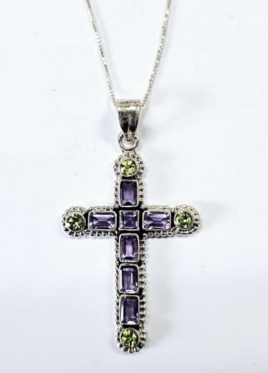 Nicky Butler Amethyst & Peridot Cross Necklace Necklace weighs 11.9: Necklace weighs 11.9 Grams Measures 28" Sterling Silver