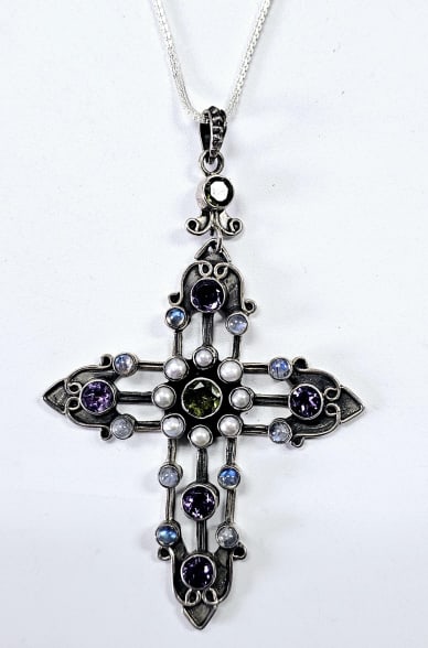 Nicky Butler Moonstone Amethyst Peridot Necklace Necklace weighs 25.0: Necklace weighs 25.0 Grams Measures 24" Sterling Silver