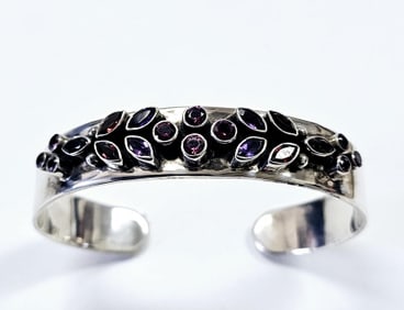 Nicky Butler Amethyst Topaz & Garnet Cuff Bracelet Bracelet weighs 36.5 Grams Sterling Silver