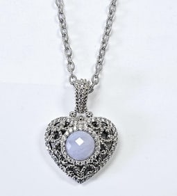 Judith Ripka .925 Blue Chalcedony & CZ Necklace Necklace weighs 34.8 Grams Measures 22"