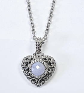Judith Ripka .925 Blue Chalcedony & CZ Necklace Necklace weighs 34.8 Grams Measures 22": Necklace weighs 34.8 Grams Measures 22"
