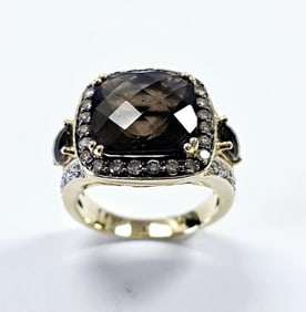Levian 14K Gold Smokey Topaz & Diamond Ring Ring weighs 7.8 Grams Size 7