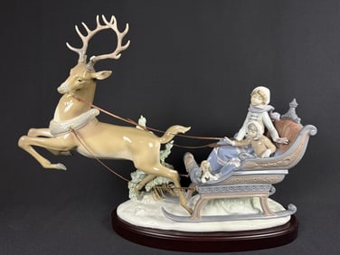Lladro Porcelain Figurine 1429 Winter Wonderland Approximately 20 inches long by 15 inches tall.