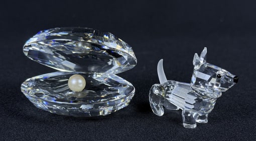 Swarovski Crystal Figurines Shell w Pearl & Scot Terrier. Shell has original box. Excellent