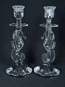 Waterford Crystal Seahorses Candlestick Holders 11.5 inches tall 5 inches wide.  Excellent unused