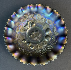 Northwood Carnival Glass Bowl Three Fruits 8.5 x 2.5 inches. Good condition free from chips or